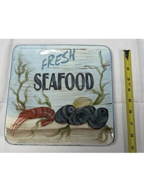 Fresh Seafood Decorative Serving Tray - Blue